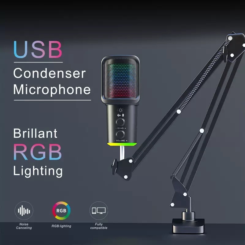 USB Game Recording Microphone Compatible with Computer and Mobile Phone, Music Live Streaming Capacitive Microphone 