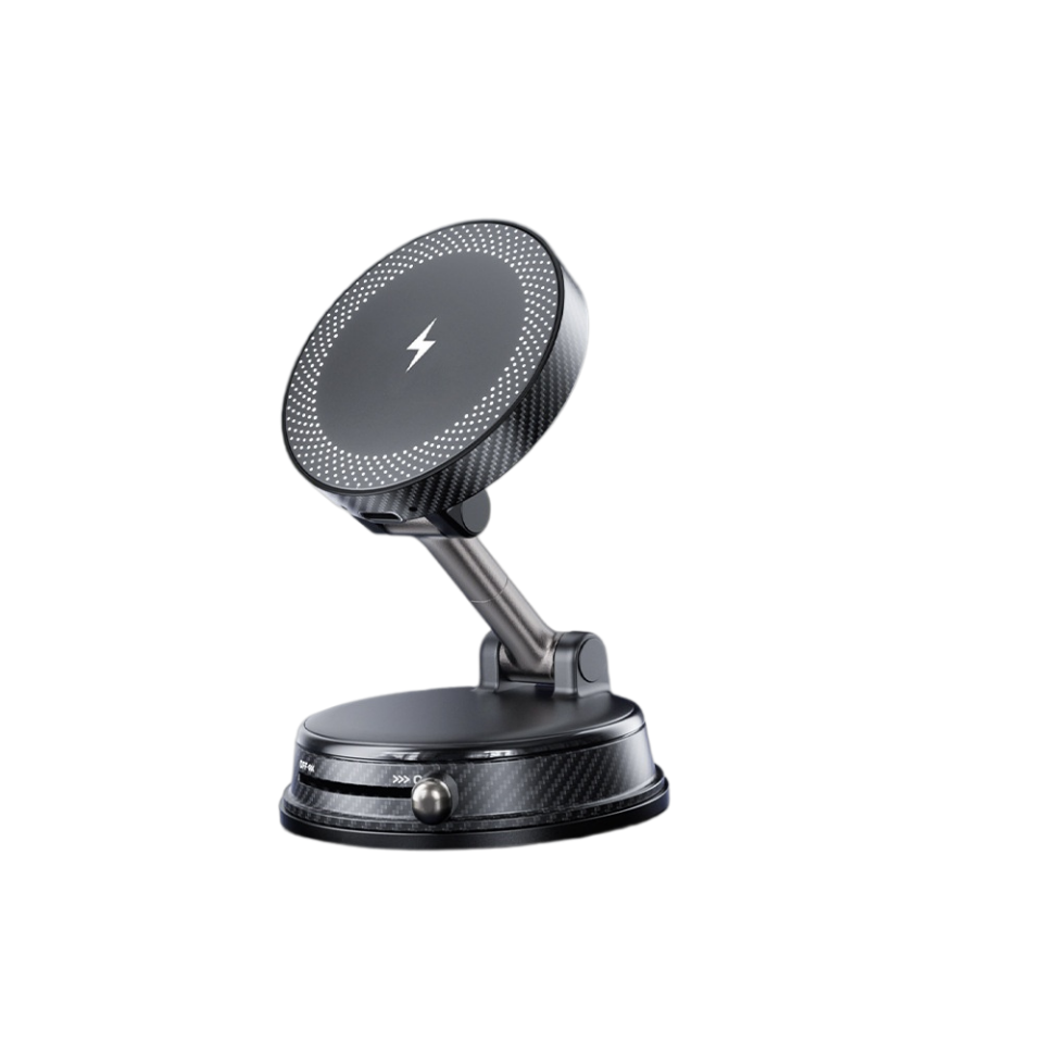 Wireless Charging Magnetic Car Phone Mount, Vacuum Suction 360° Rotatable Foldable Multi-functional Universal Phone Holder for Indoor & Outdoor Use