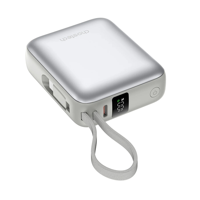 Choetech PowerLeap 10000mAh 35W Built-in USB-C Cable Mini Power Bank - Silver (CTB832SL)