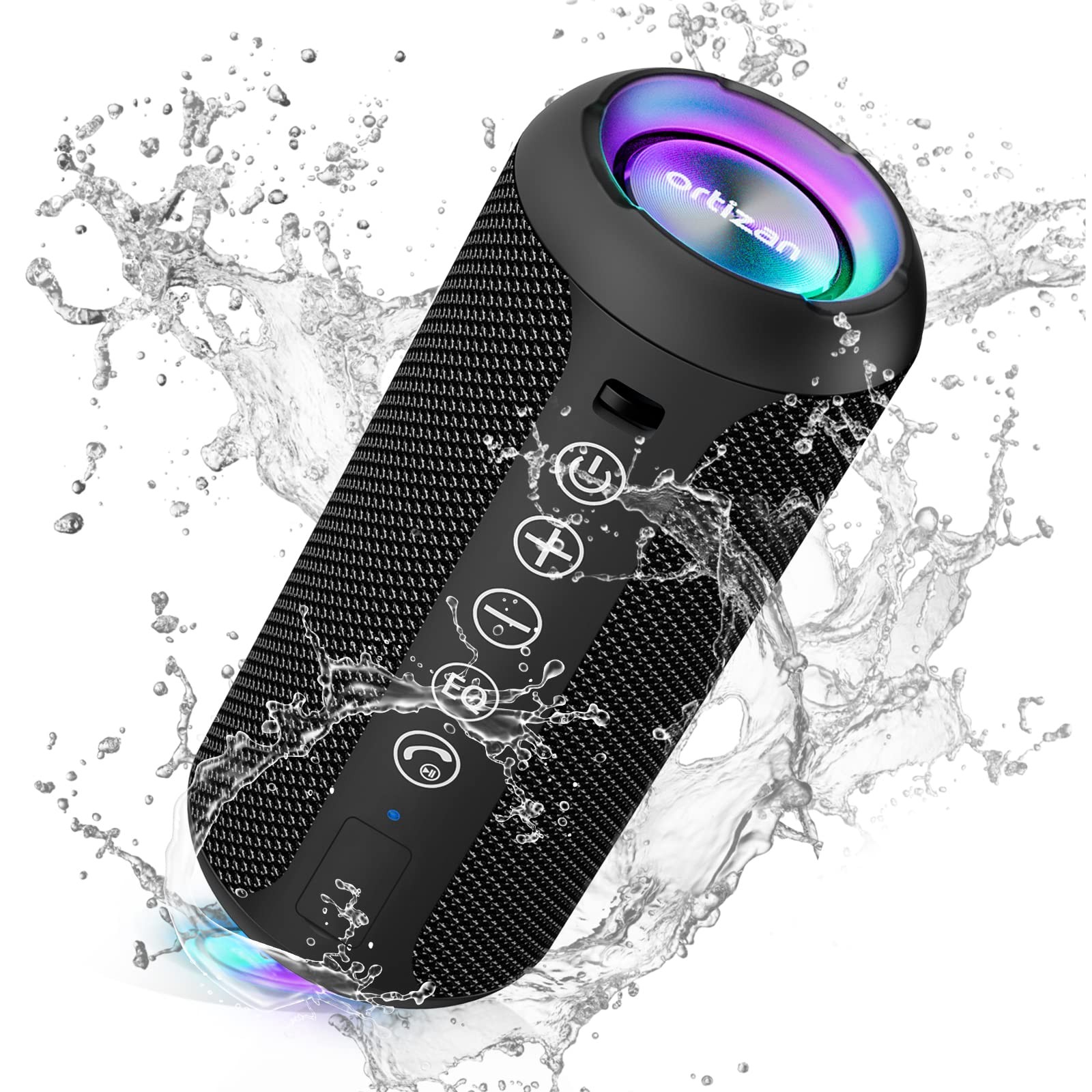 24W Portable Bluetooth Speaker IPX7 Waterproof Wireless Stereo Speaker, 30H Playtime RGB Lights Outdoor Speaker with EQ Modes