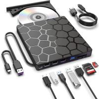 8 in 1 USB 3.0 & USB-C External CD DVD Drive, Portable Disc Reader Writer Burner for Laptop, Desktop, MacBook, Windows & Linux System
