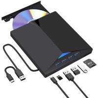 Portable USB3.0 & Type-C External CD DVD Drive, Disc Reader Writer Burner Compatible with MacBook, iMac, Desktop & Windows 7 to 11 Computers, Black