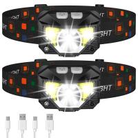 Outdoor-Lighting-Headlamp-Flashlight-Lumen-Ultra-Light-Bright-LED-Rechargeable-Headlight-with-White-Red-Light-2-Pack-Waterproof-Motion-Sensor-Head-Lamp-8-Modes-for-O-1