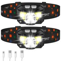 Headlamp Flashlight, Lumen Ultra-Light Bright LED Rechargeable Headlight with White Red Light, 2-Pack Waterproof Motion Sensor Head Lamp,8 Modes for O