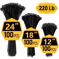 Zip Ties, Zip Ties Heavy Duty, Assorted Sizes (12"+18"+24")-300 Pack, Cable ties, Large Zipties Heavy Duty Black, Wire Ties with 220 lb Tensile Streng