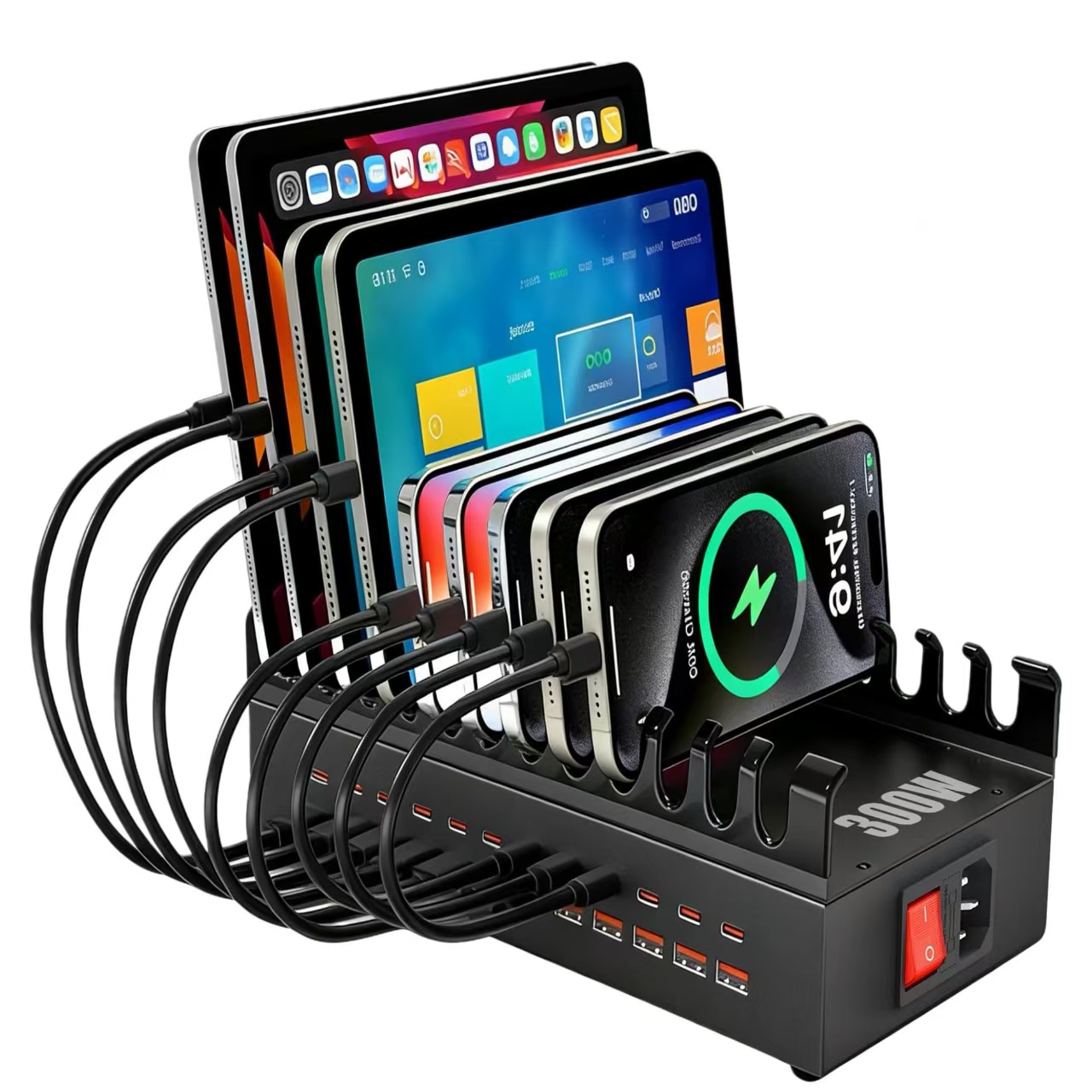 300W 24‑Port USB C Multi‑Device Charging Station with Removable Dividers Multi‑Port Charger for Phones Tablets Home Office | Augearix