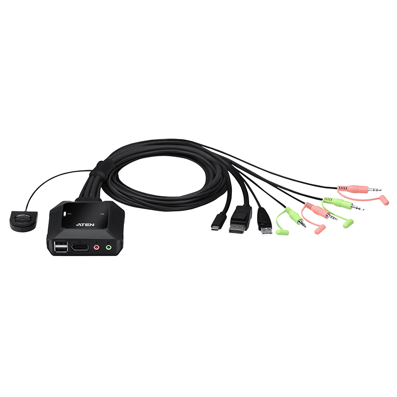Aten 2-Port USB-C DisplayPort Hybrid Cable KVM Switch (CS52DP-AT)
