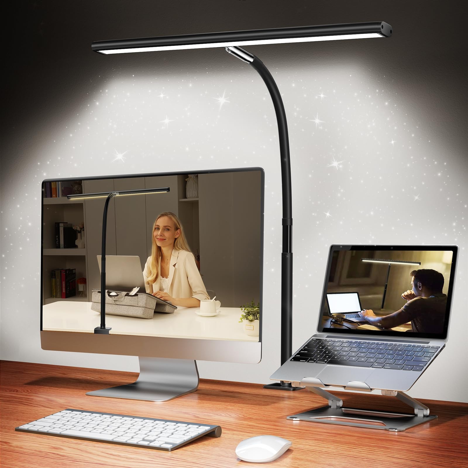 17 Inch Clamp LED Desk Lamp, Stepless Dimming & Colour Temp Adjustable, Flexible Gooseneck Eye-Caring Task Lamp for Study Work | Augearix