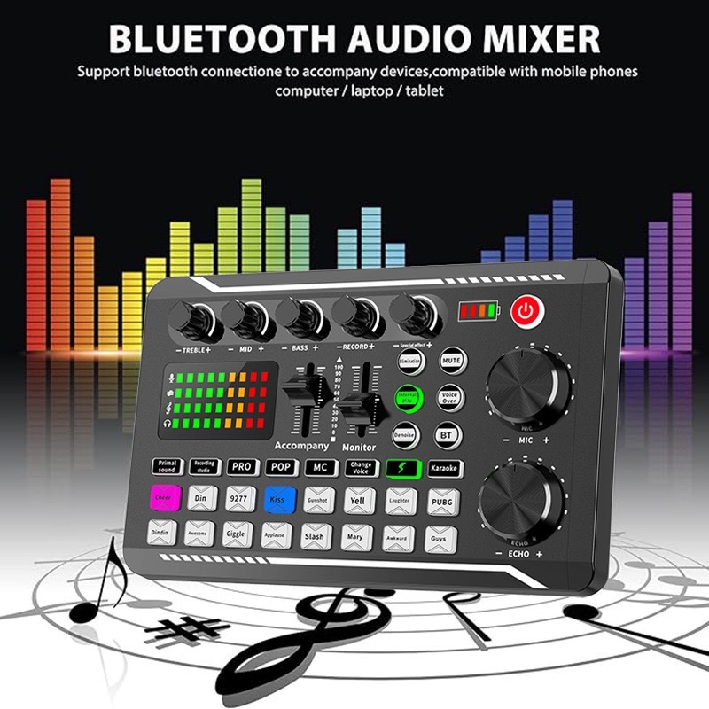 F99MAX Bluetooth Live Sound Card Mixer  USB Podcast Audio Interface for Phone PC Streaming Karaoke