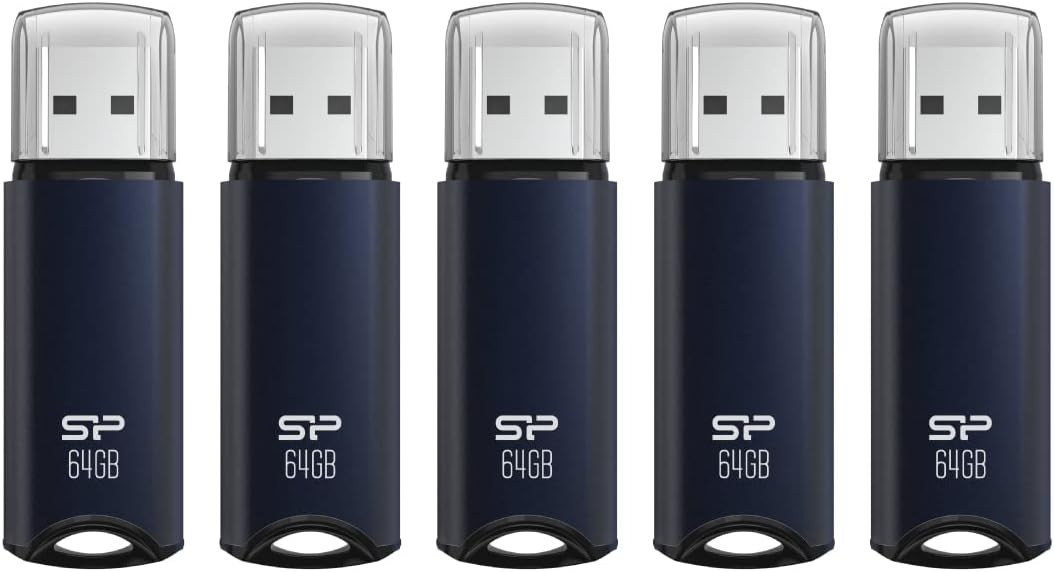 Silicon Power 64GB Marvel M02 USB 3.2 Gen 1 Flash Drive - Navy Blue (5-Pack) - S5064GBUF3M02V1BAD