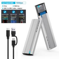 10Gbps M.2 SSD Enclosure, Supports NVMe & SATA M/B&M Key, Aluminium Tool-Free External SSD Case for 2230/2242/2260/2280 | Augearix