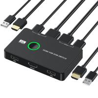 2 Port HDMI USB KVM Switch, Control 2 Computers Share Monitor, Keyboard & Mouse, Support 4K@60Hz, Includes 2 HDMI Cables and 2 USB Cables | Augearix