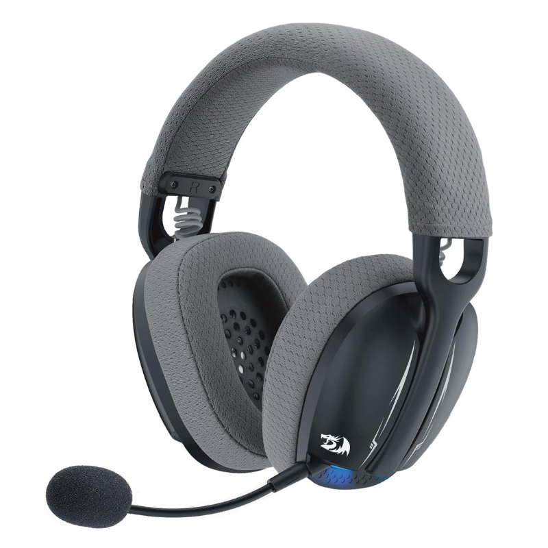 Redragon H878 3-Mode Wireless Blue Lighting Gaming Headset - Lightweight - 7.1 Surround Sound 40MM Drivers - Detachable Microphone, Black&Gray