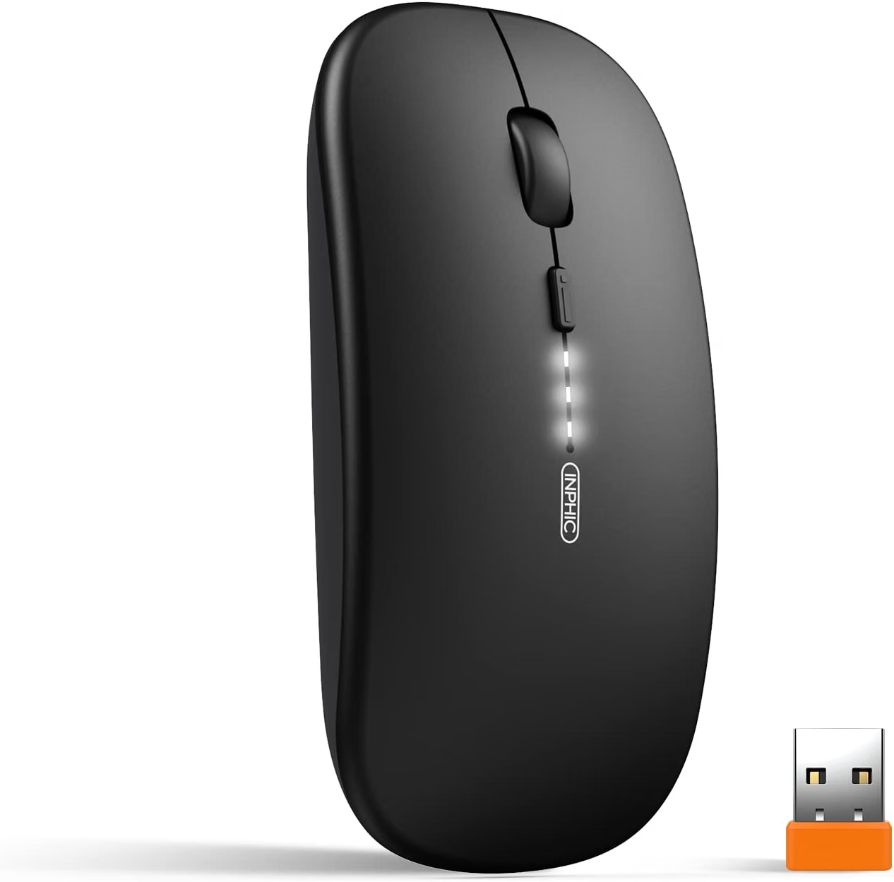 INPHIC Wireless Mouse, 700mAh Rechargeable Slim 2.4G Silent Mouse, 1600 DPI, USB Receiver, Battery Display for Laptop PC Mac, Black