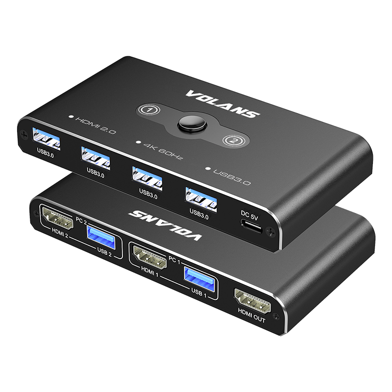 Volans Dual HDMI 2.0 (4K@60Hz) KVM Switch with 4 x USB 3.0 Hub (VL-KVM3)