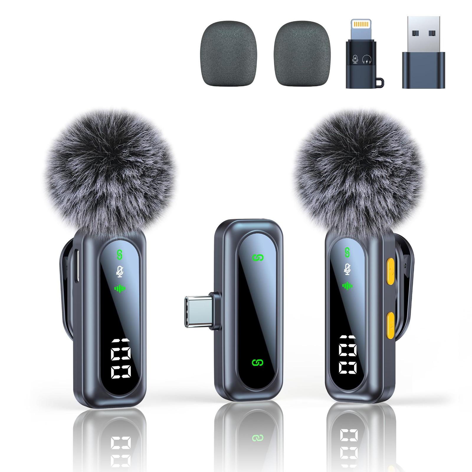 Dual Wireless Lavalier Mic, AI Noise Cancelling Lapel Microphone for iPhone Android USB-C, Plug & Play Vlogging Live Stream Mic | Augearix