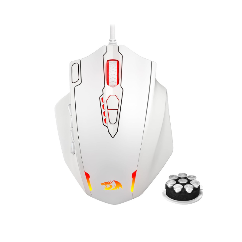 Redragon M908 Impact RGB LED MMO Gaming Mouse with 12 Side Buttons, Max 12,400DPI, High Precision, 20 Programmable Macro Shortcuts,White