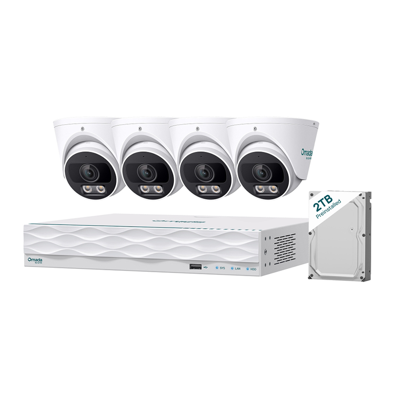 TP-Link Omada 5MP Turret PoE Security Camera System with 2TB HDD 4-Camera with 16 Channel NVR (OMADA-T5S4-2T)