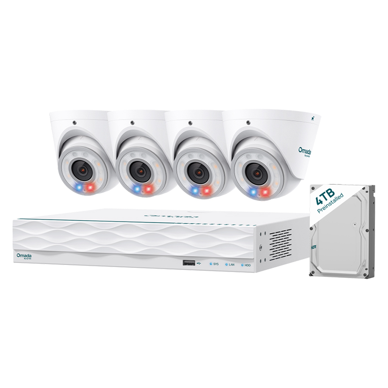 TP-Link Omada 8MP Turret PoE Security Camera System with 4TB HDD 4-Camera with 16 Channel NVR (OMADA-T8S4-4T)