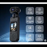 4K Handheld Pocket Vlog Camera, 180° Rotatable Lens 130° Wide Angle Outdoor Action Cam with 1.5" LCD Screen for Travel Cycling Recording
