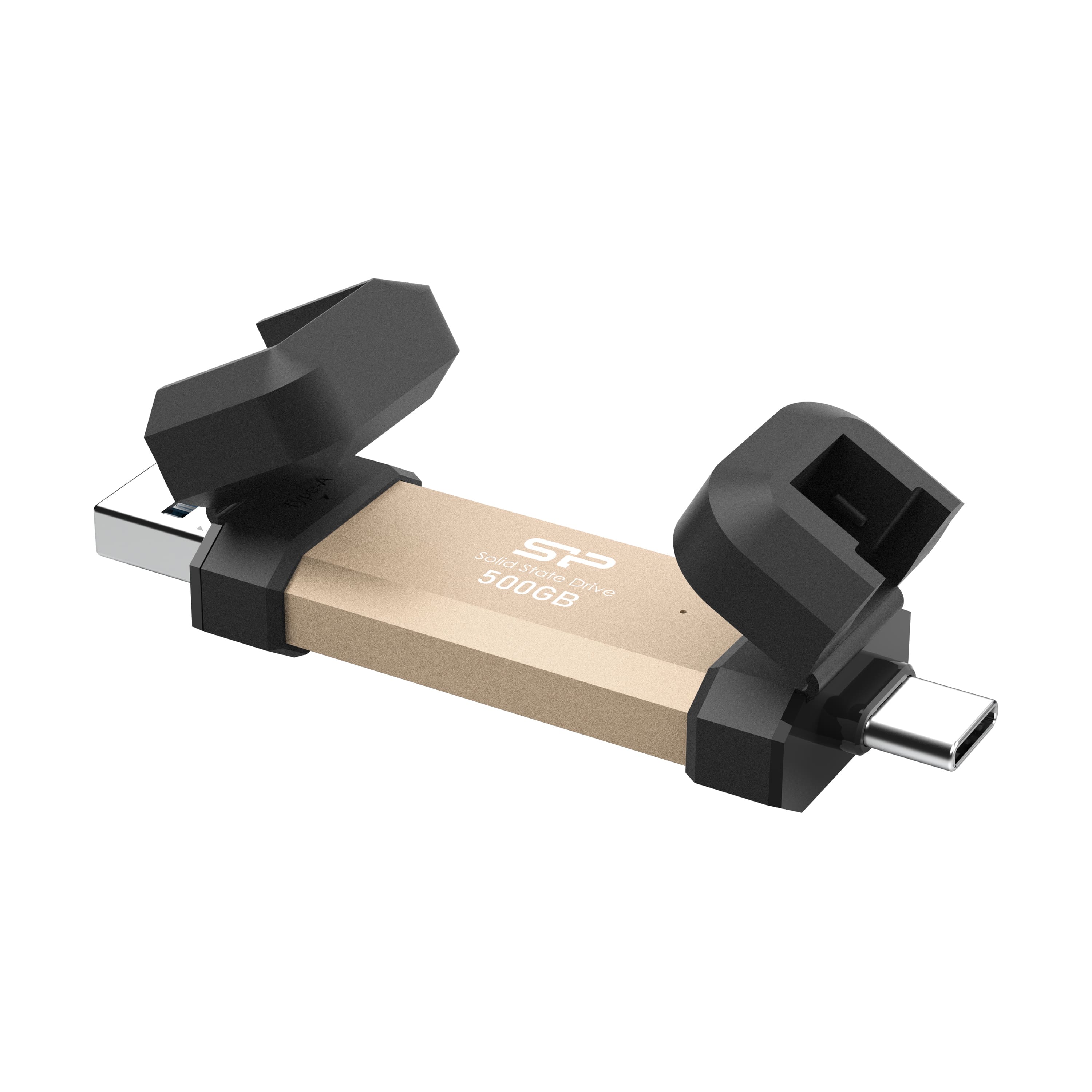 SP Silicon Power DS72 500GB Portable SSD - USB 3.2 Gen 2 Dual USB-C & USB-A - 1050MB/s, Gold - SP500GBUC3S72V1G
