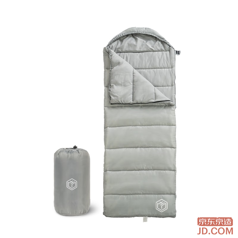 JD Camping Sleeping Bag, Outdoor Envelope Hooded Anti-Moisture Sleep Bag, Soft Thermo-Breathable, Rock Gray 1.5kg