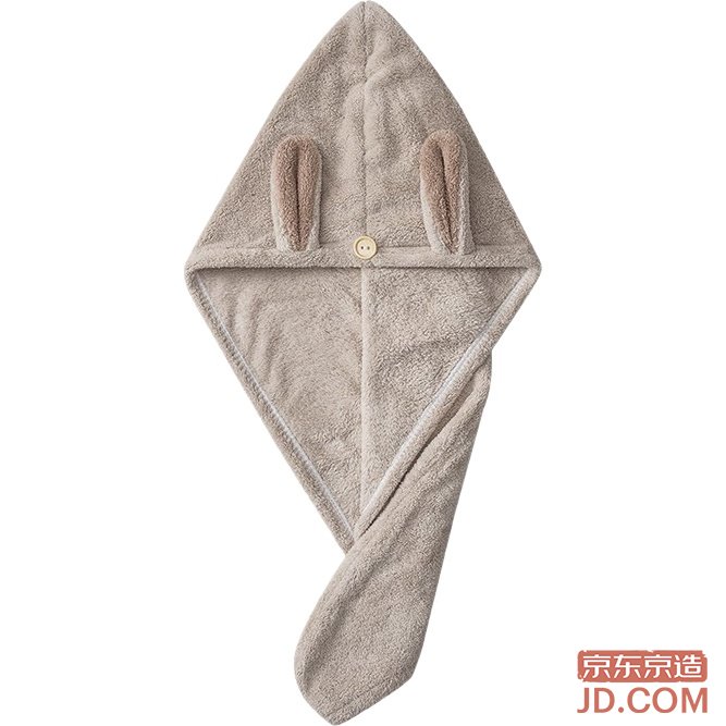 JD Thickened Hair Drying Cap, Large Super Soft, Comfortable Cartoon Ears, Super Absorbent Towel, Light Brown