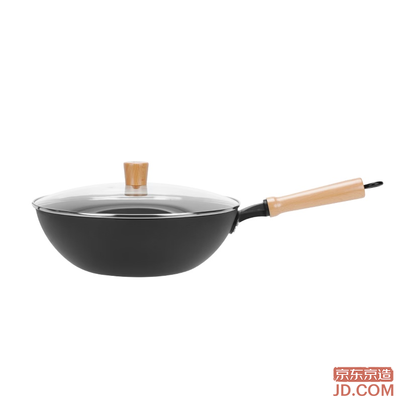 JD Frying Pan Iron Wok for Cooking, Induction, Gas Stove, Flat Bottom [Healthy Non-Coated] Imported Iron 30cm