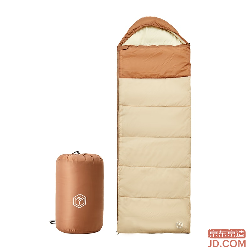 JD Envelope Sleeping Bag Outdoor Camping Moisture-Proof, Soft, Warm, Winter, Light Sand Color, 1.0kg