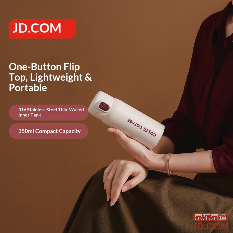 JD Insulated Tumbler [COSTA Edition] Flip Lid Handheld Unisex Coffee Cup Stainless Steel 350ml