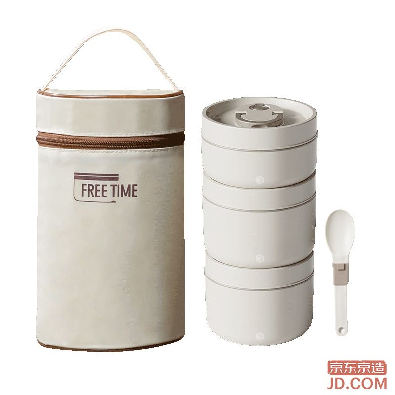JD Lunch Box Stainless Steel Bento for Office Workers Students Microwaveable, 3-Pack With Spoon + Insulated Bag