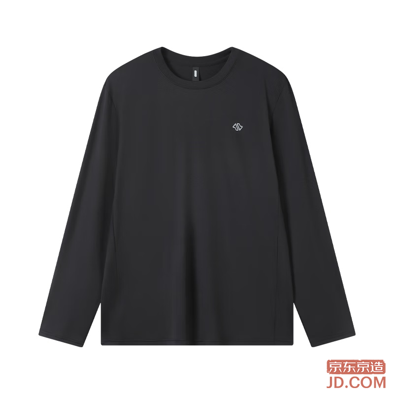 JD Men's Athletic Crew Neck Long Sleeve T-Shirt, Sun-proof Quick-dry Base Layer for Running & Outdoor, Black S