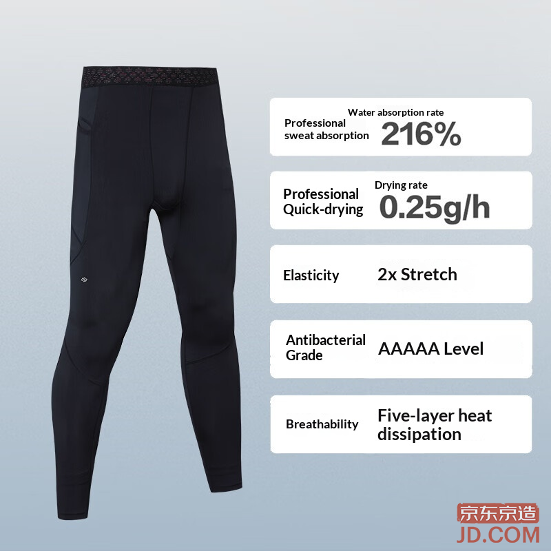 JD Men's Compression Tights Basketball Running Pro Stretch Quick-Dry Base Layer Black XL