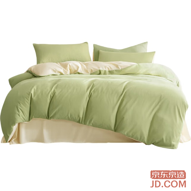 JD Cool Small Bamboo Fiber 4-Piece Set A-Class Jacquard Sheet Duvet Bed Set 1.8m Bed Bamboo Green