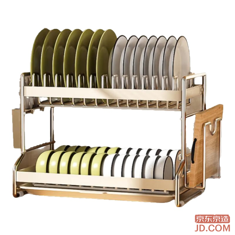 JD Dish and Bowl Rack, Countertop Draining Rack for Dishware, Utensil Holder, Kitchenware Organizer [Double Layer]