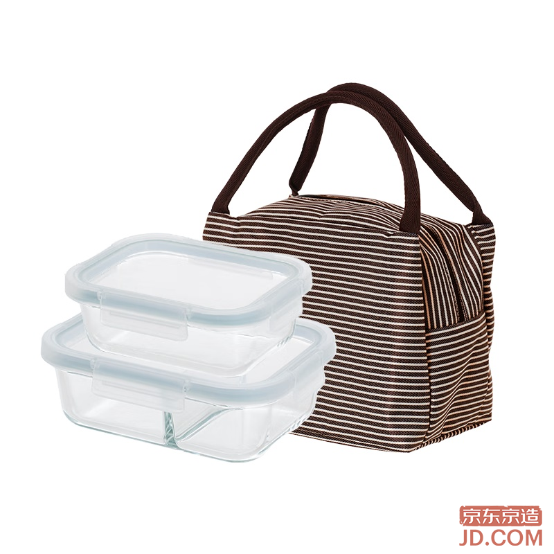 JD high borosilicate heat-resistant glass food containers, lunch box, microwave-safe, set of 2