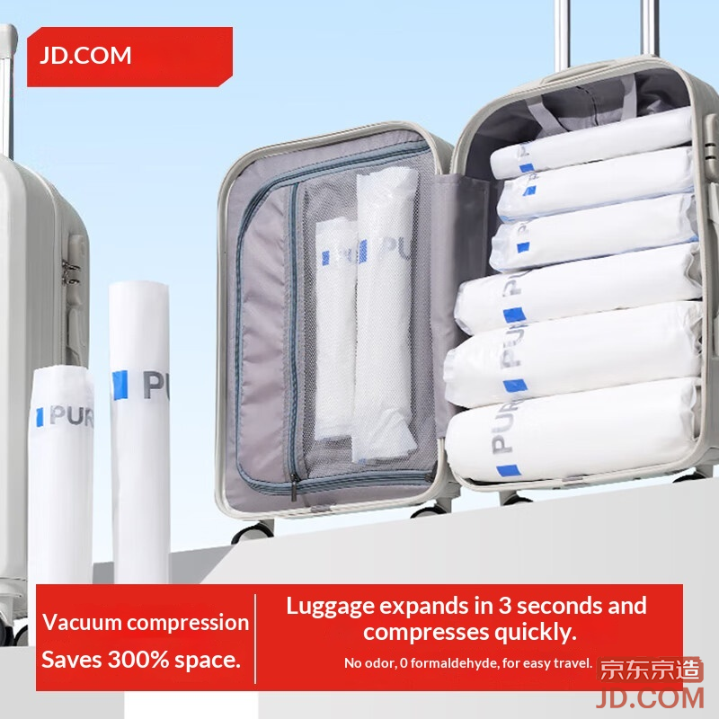 JD Small Blue Stripe Vacuum Seal Roll-Up Bags Set of 10 [Travel-Ready for Suitcases]