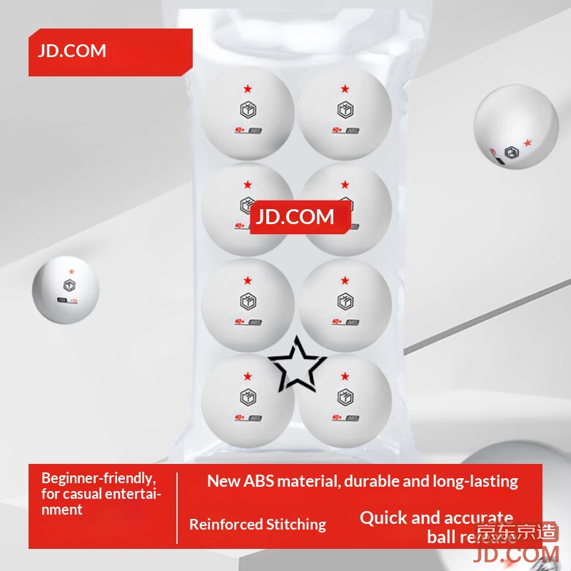 JD Ping Pong Ball 1 Star 8-Pack Training Competition ABS New Material White 40+