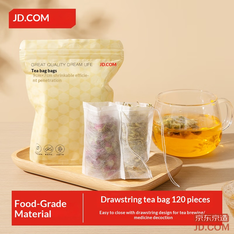 JD Tea Bags Disposable Drawstring Teabags for Soup, Medicine, Spice Filter [120 pcs]