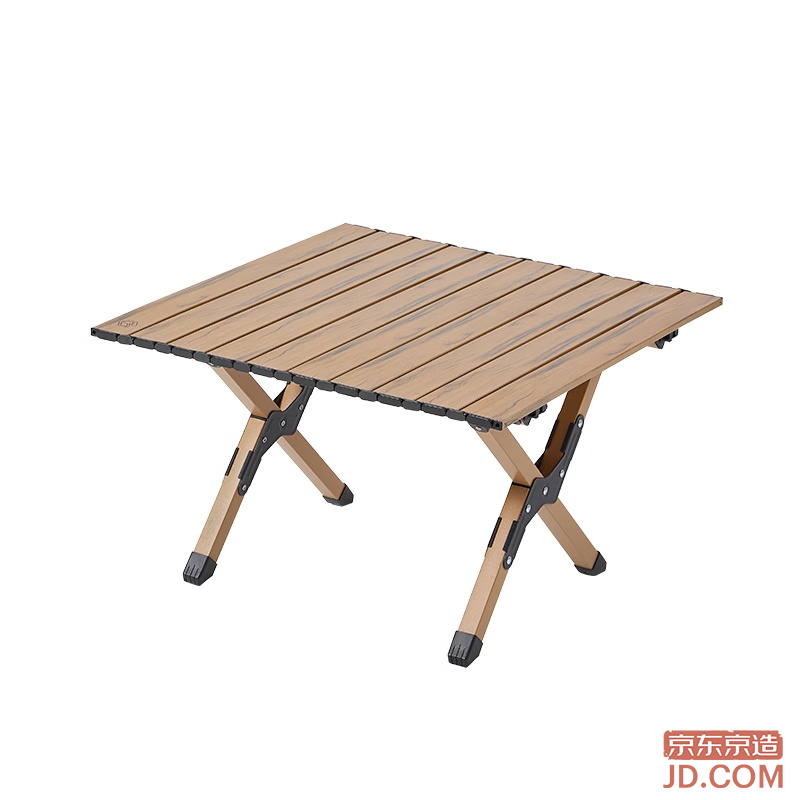 JD Outdoor Folding Table Carbon Steel Roll Table Picnic Camping Portable Table Medium 60cm Wood Grain Color