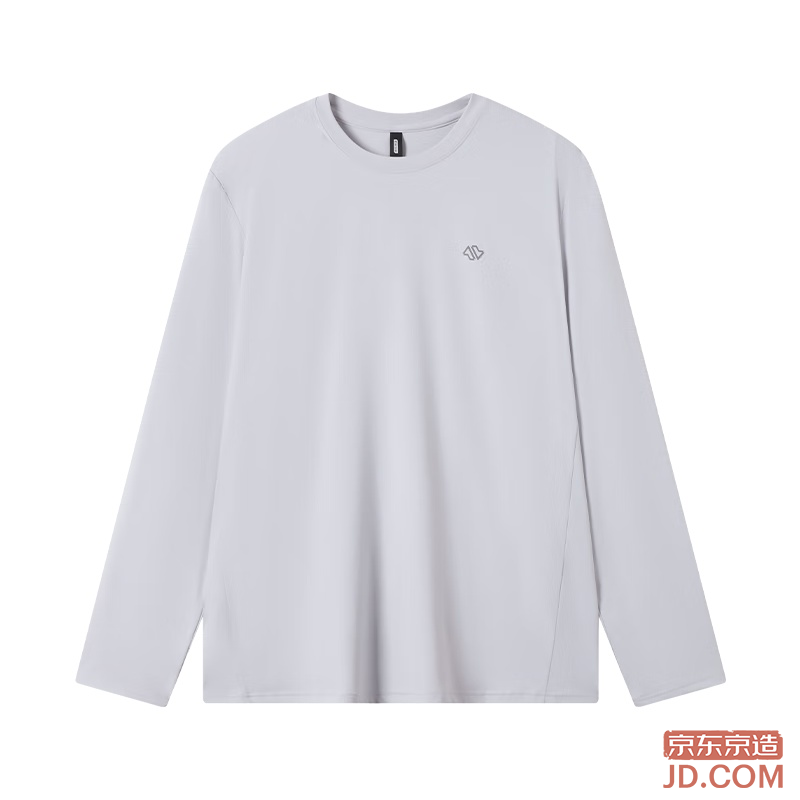 JD Sports T-Shirt Men Round Neck Long Sleeve Sunscreen Quick-dry Shirt Base Running Fitness Outdoor Rocky Gray XXL