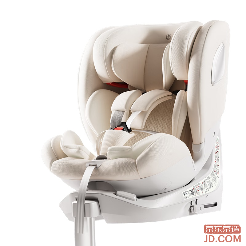 JD Child Car Seat 0-6-12 Years Baby Double Ventilation Pro Cream White