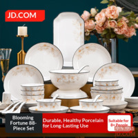 JD Dinnerware Set Plates Bowls Housewarming Ceramic Gift Box, Blossoming Richness 88 pieces
