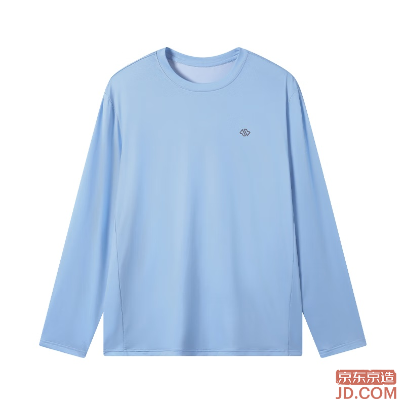 JD Sports Men's Round Neck Long-Sleeve T-Shirt, Sun Protection, Quick Dry, Running, Fitness, Outdoor, Glacier Blue, XL