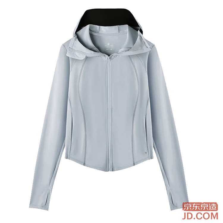 JD UPF800+ Women's Knit Cooling Sun-Proof Sports Jacket Coat, Cloud Gray - Hooded S