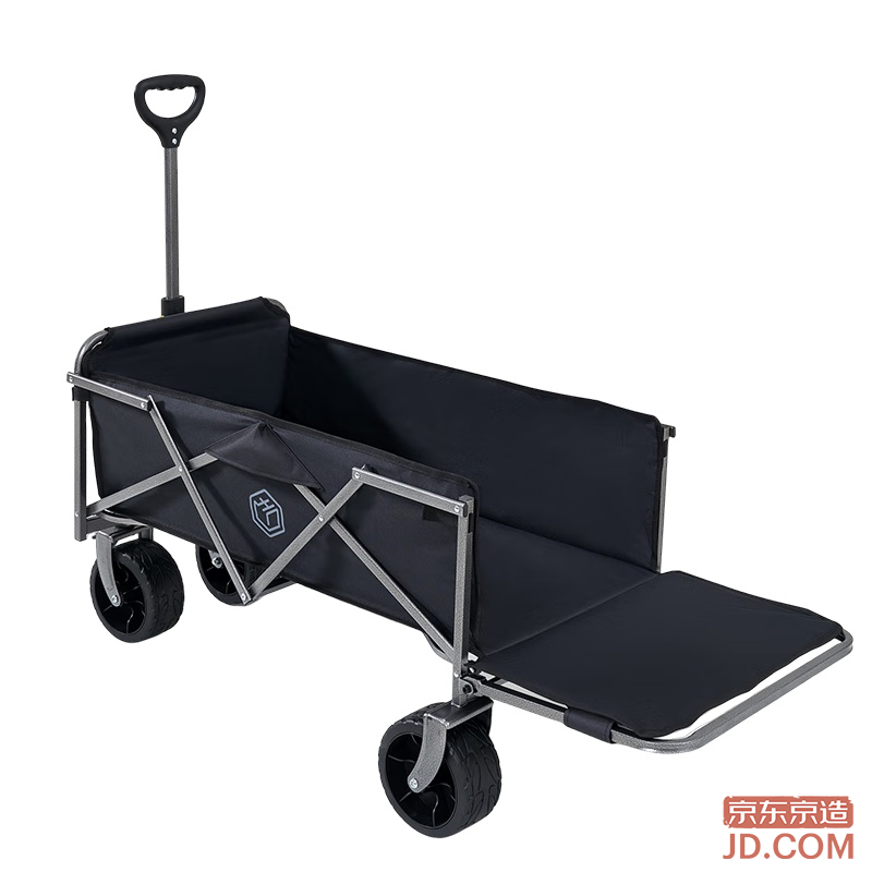 JD Off-road Wide Wheel Outdoor Camping Cart PRO Foldable Push Cart Camp Dual Brake Rear Door Trailer Graphite Black