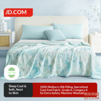 JD 100% Silk Cool Quilt Washable Summer Quilt Without Cover Air Conditioning Quilt Yun Yao Lily/Blue 2.0x2.3m