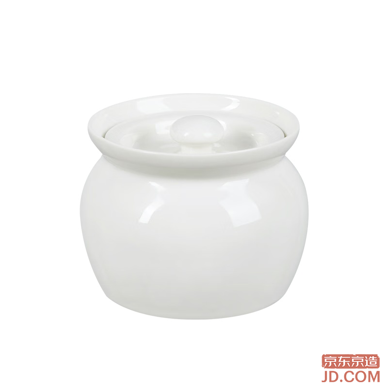 JD Braising Pot [Traditional Crock] Ceramic Steamer Egg Baby Food with Lid, Spoon Gift Crock 450ML White Set of 2