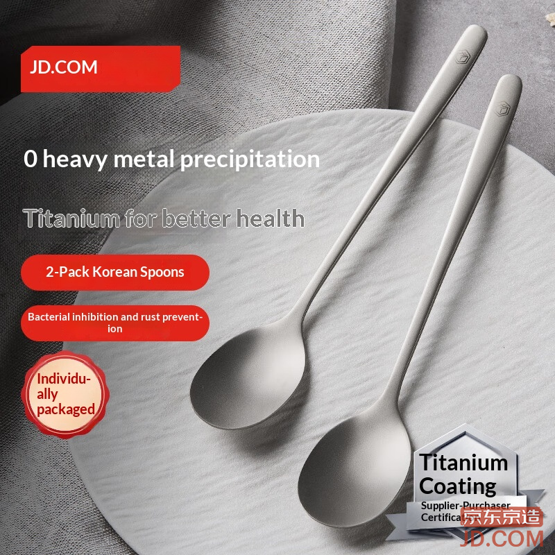 JD Titanium Health Spoons, Stainless Steel Korean Round Spoons [Anti-corrosion] 2-Pack