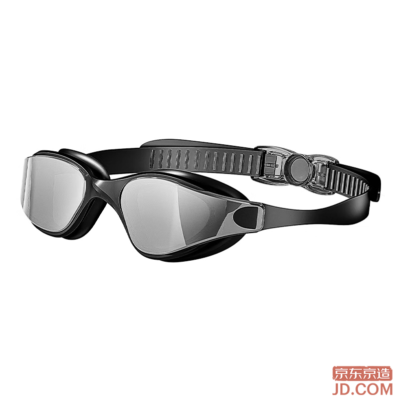 JD Small Frame Swim Goggles, HD Anti-Fog, Waterproof, Silicone Flat Lens for Training, Silver Black